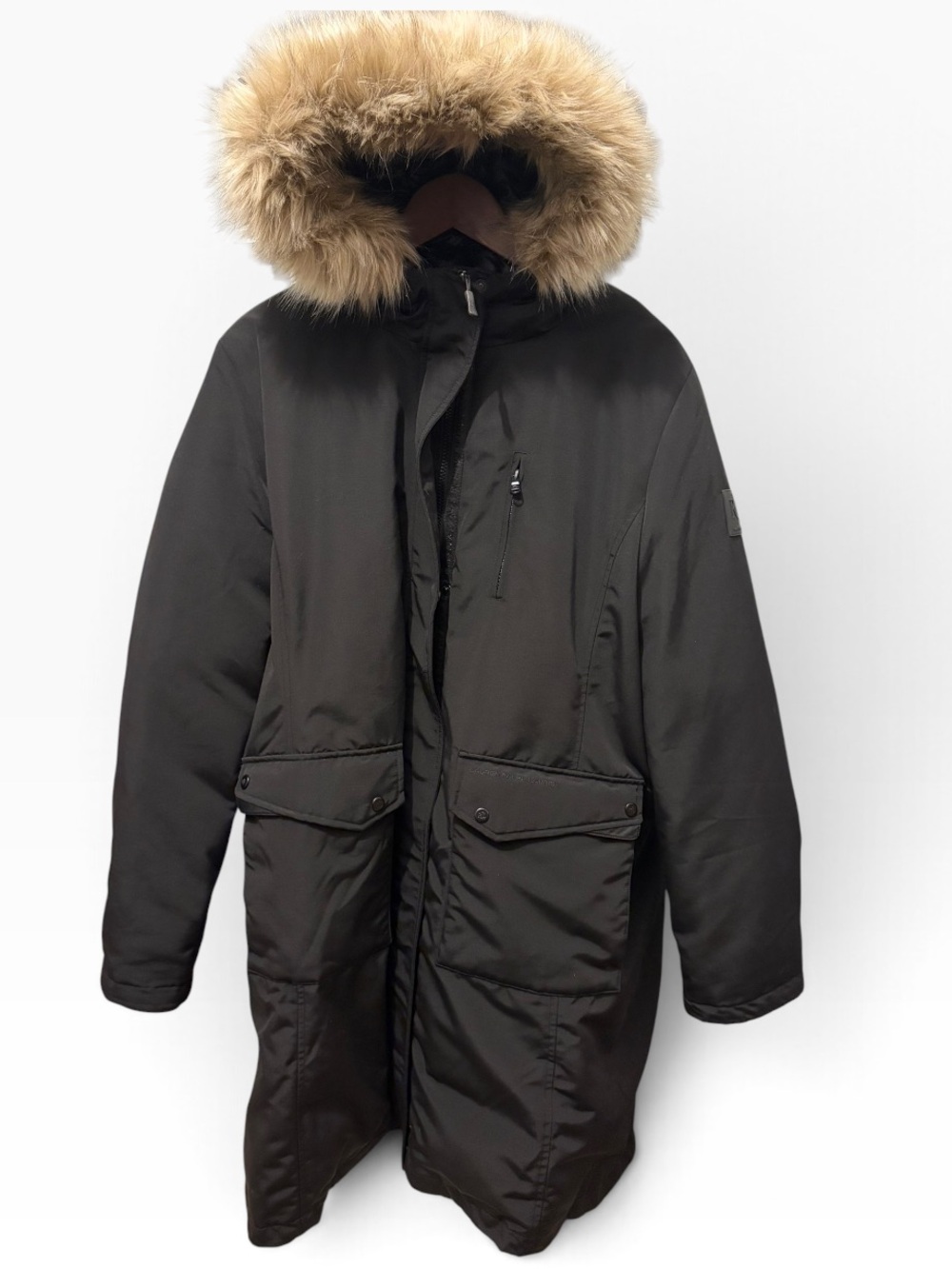 LRL Women's XL black Hooded Parka Coat with Faux-Fur Trim